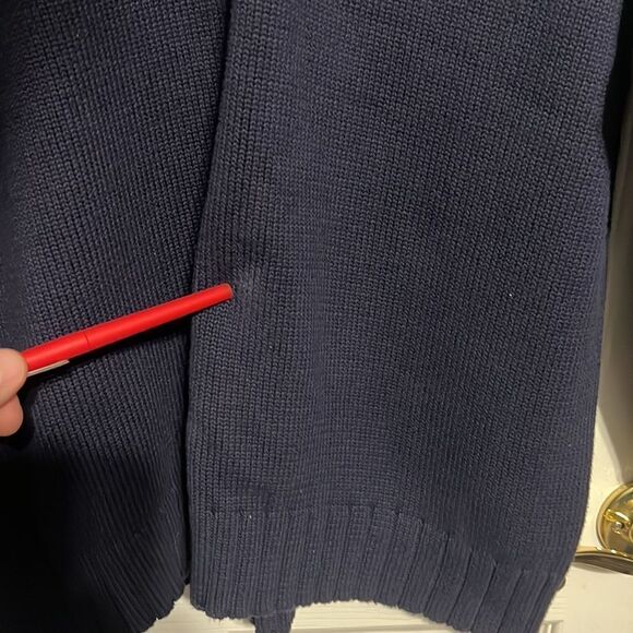 🔥 Vintage TOMMY HILFIGER Heavy Cotton Navy Knit V-Neck Sweater - Men Sz L - GUC - Picture 11 of 11